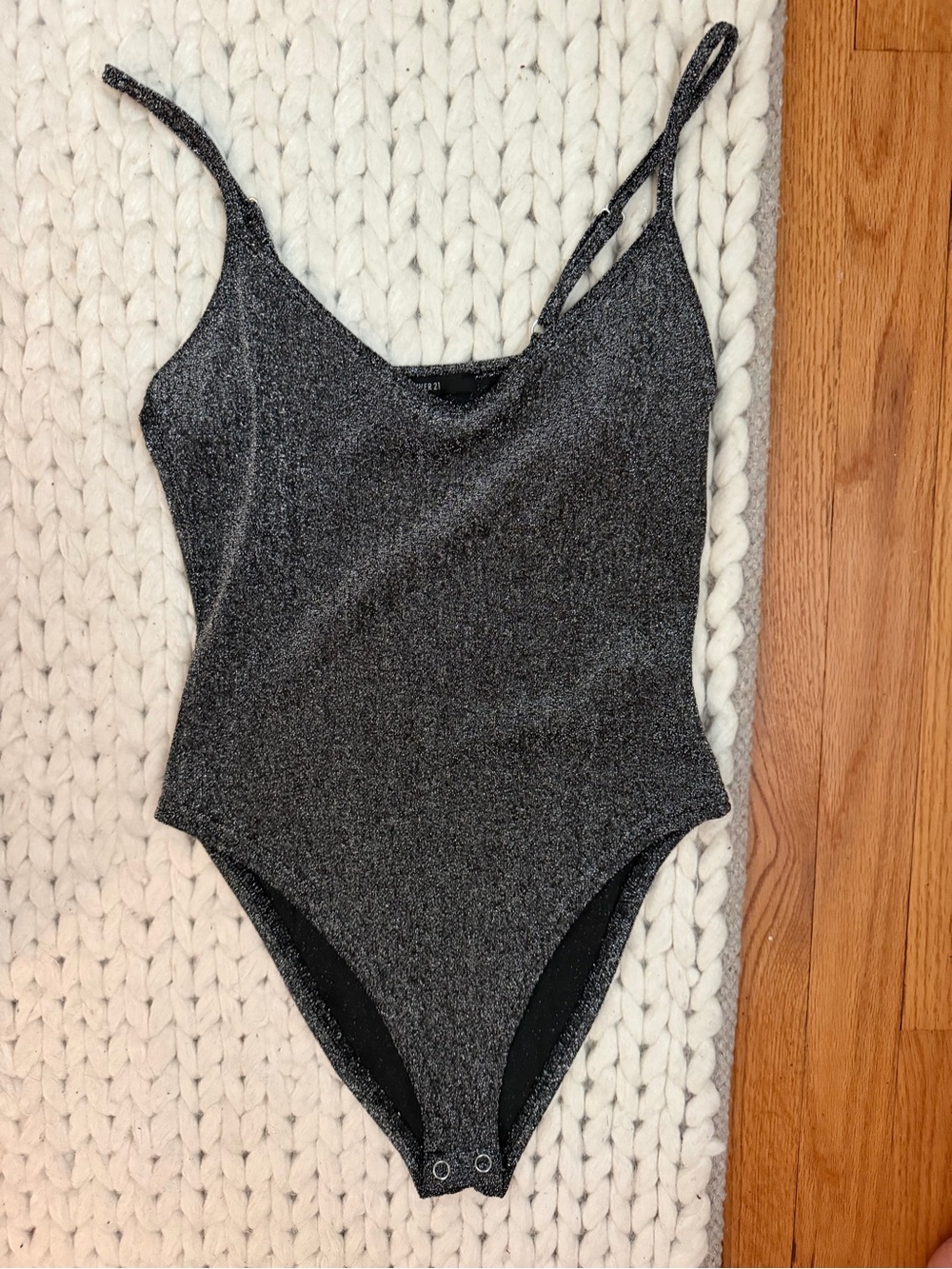 Forever 21 Metallic Charcoal Grey Girls One-Piece Bodysuit